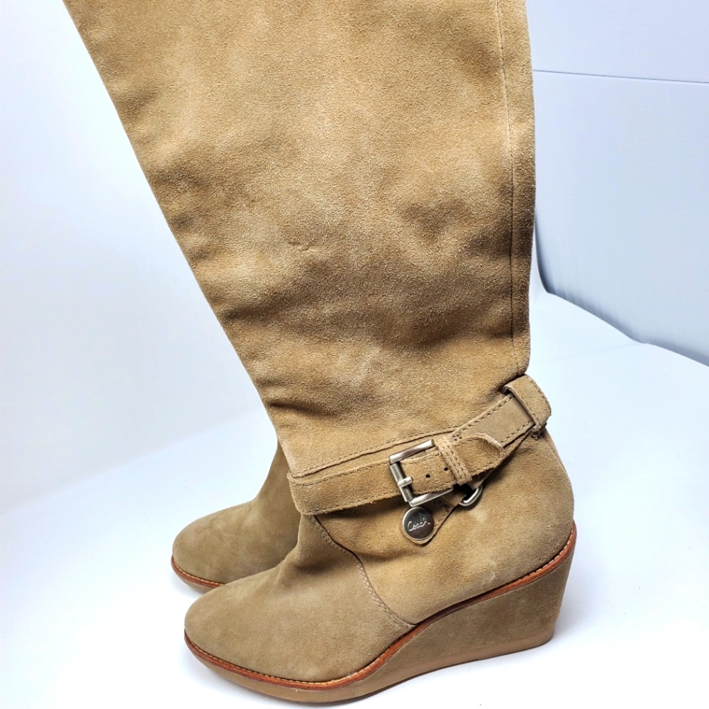 Coach candid knee high clay suede boots